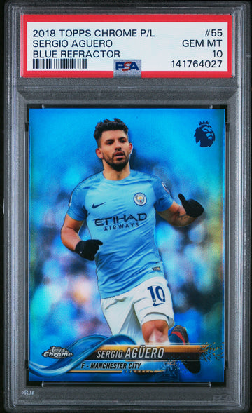 2018 Topps Chrome Premier League - Sergio Aguero Manchester City - Blue Refractor /150 - PSA 10