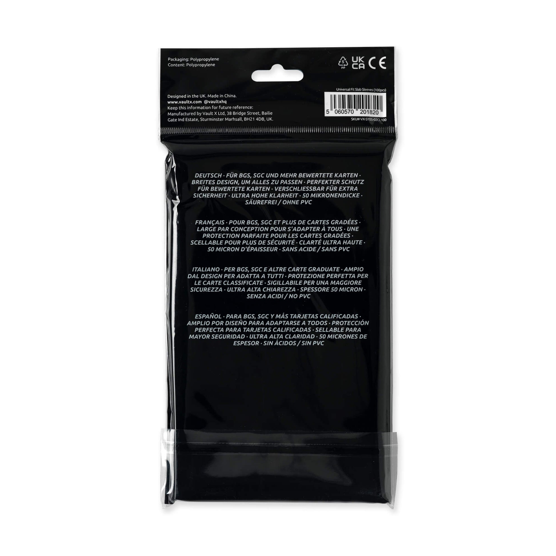Vault X Universal Fit Slab Sleeves for Graded Cards - 100 Sleeves Vault X