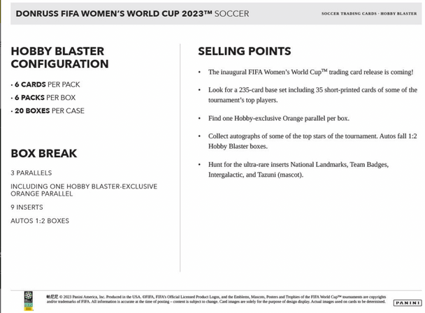 2023 Panini Donruss FIFA Women's World Cup Soccer Hobby Blaster Box 