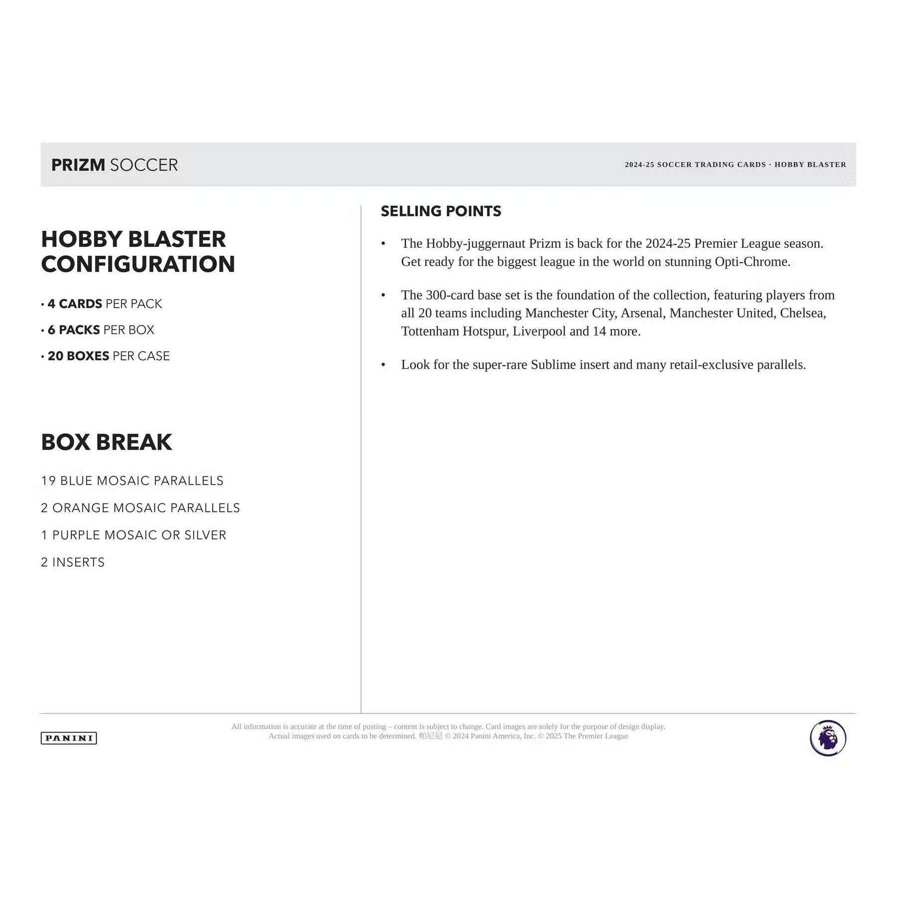 2024-25 Panini Prizm Premier League EPL Soccer Hobby Blaster Box Blue Mosaics